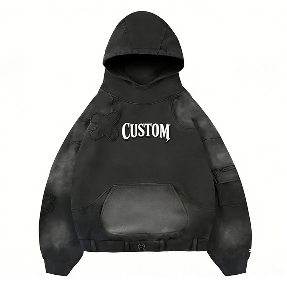 Front view of 450 gsm acid-wash panel hoodie