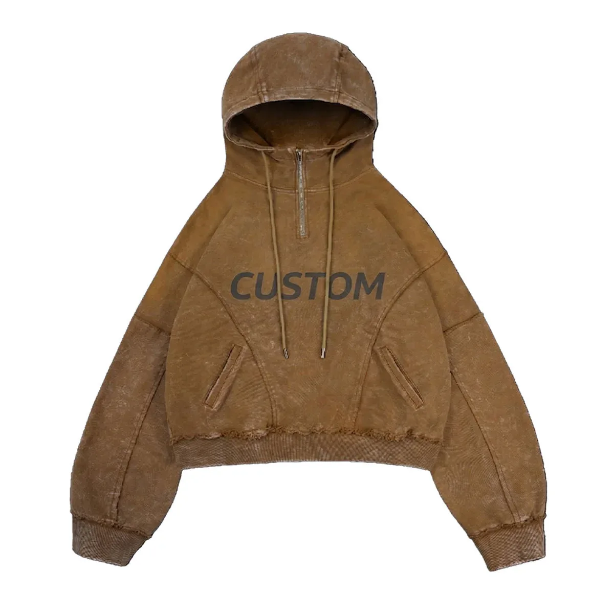 Front view of 450 gsm quarter-zip washed hoodie