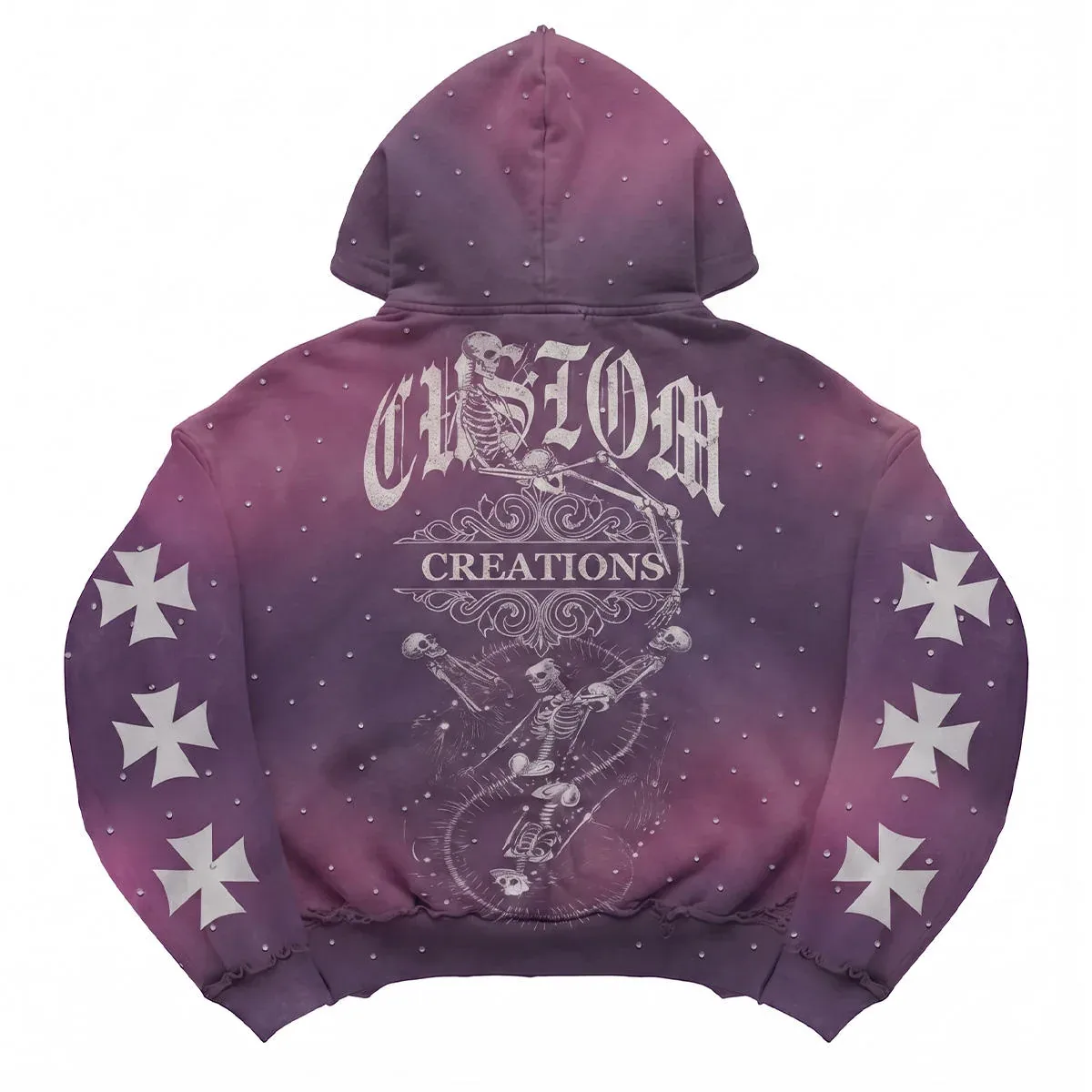 Back view of rhinestone acid-wash cropped hoodie