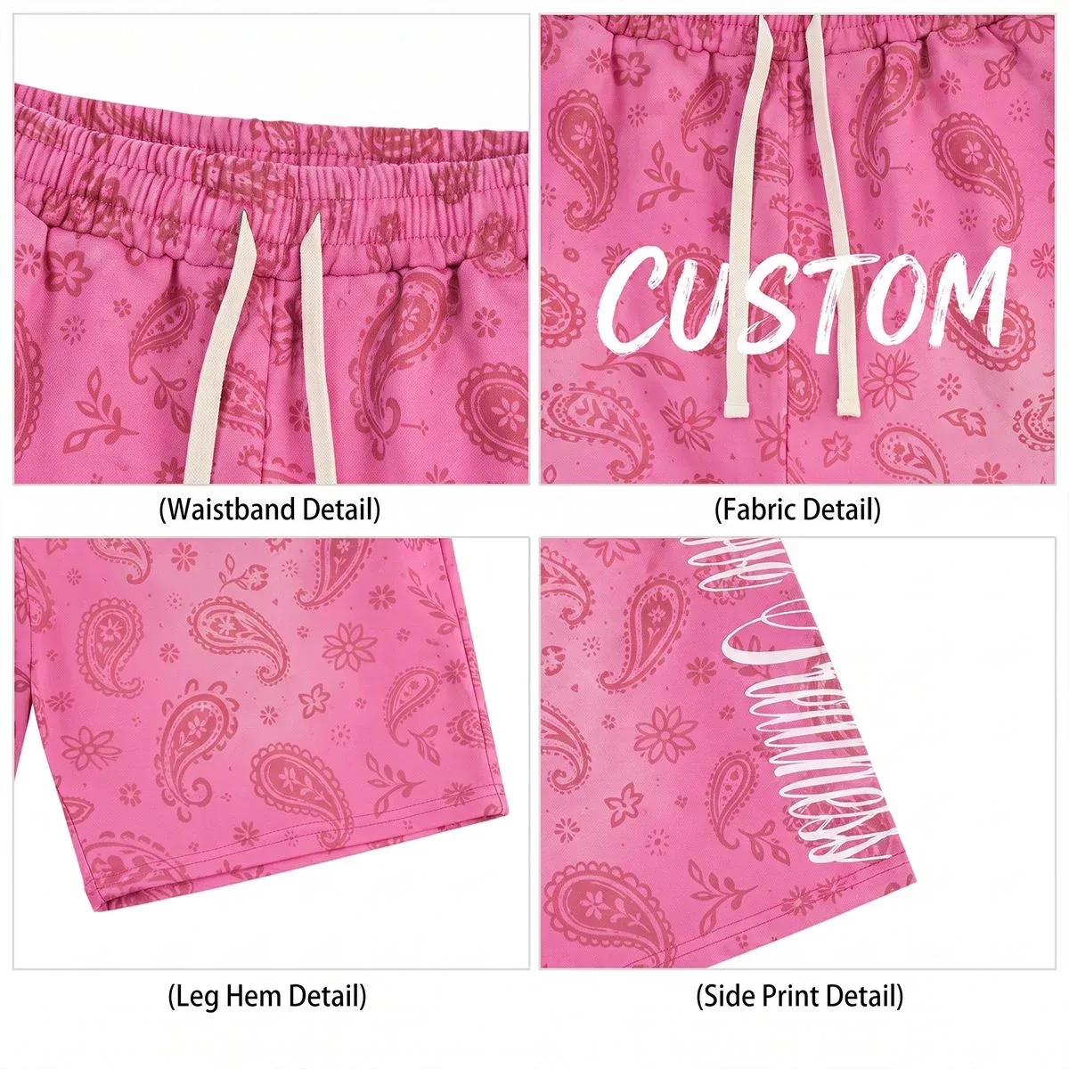 Close-up of all-over bandana print shorts