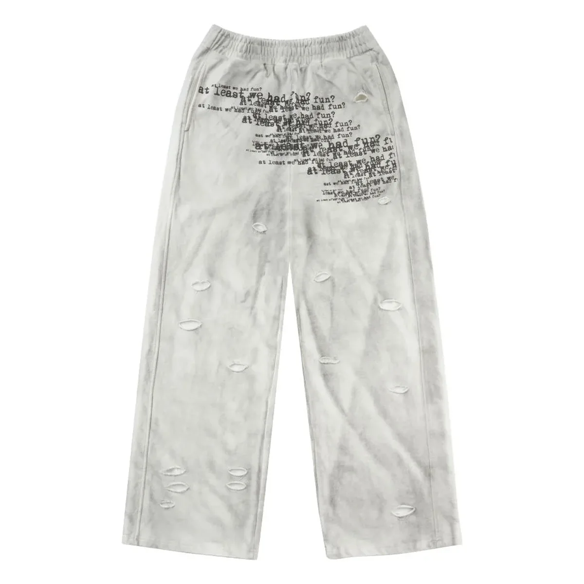 Front view of cloud-wash ripped wide-leg sweatpants