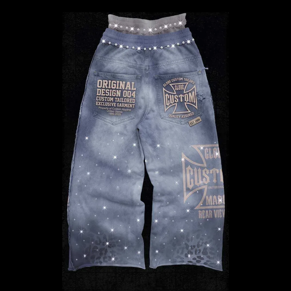 Back view of rhinestone graphic washed sweatpants