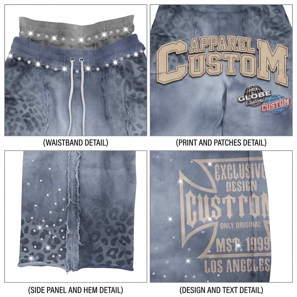 Close-up of rhinestone graphic washed sweatpants