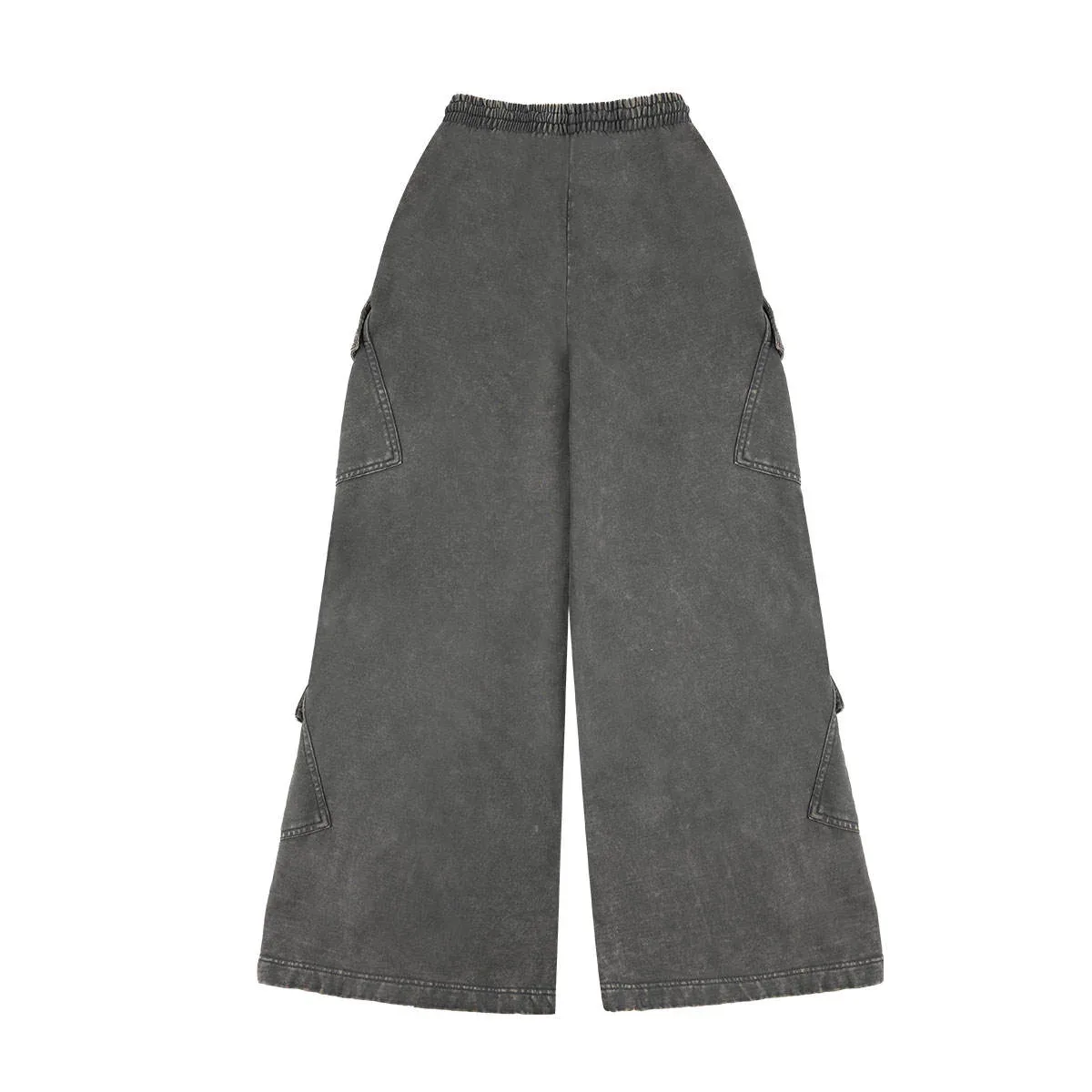 Back view of vintage-wash cargo wide-leg sweatpants