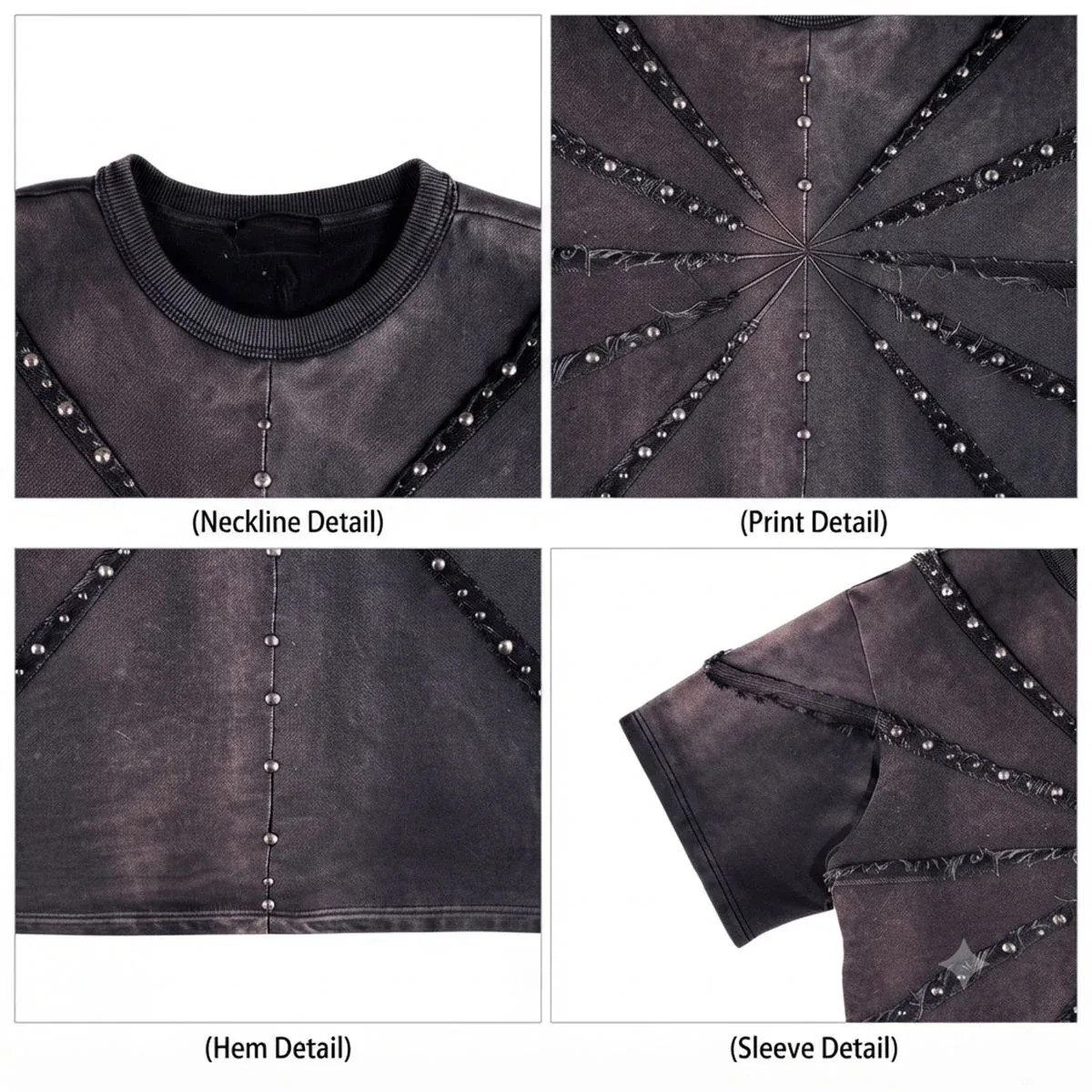 Cut-and-sew studded boxy T-shirt detail