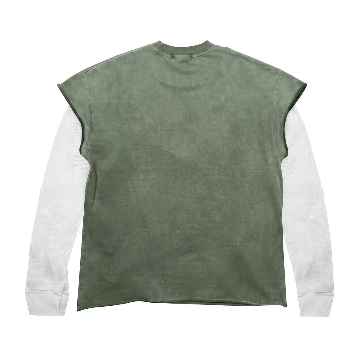 Back view of double-layer distressed long-sleeve t-shirt