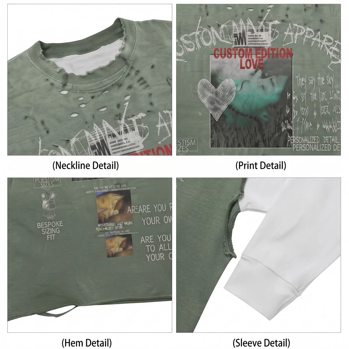 Close-up of distressed layered T-shirt details